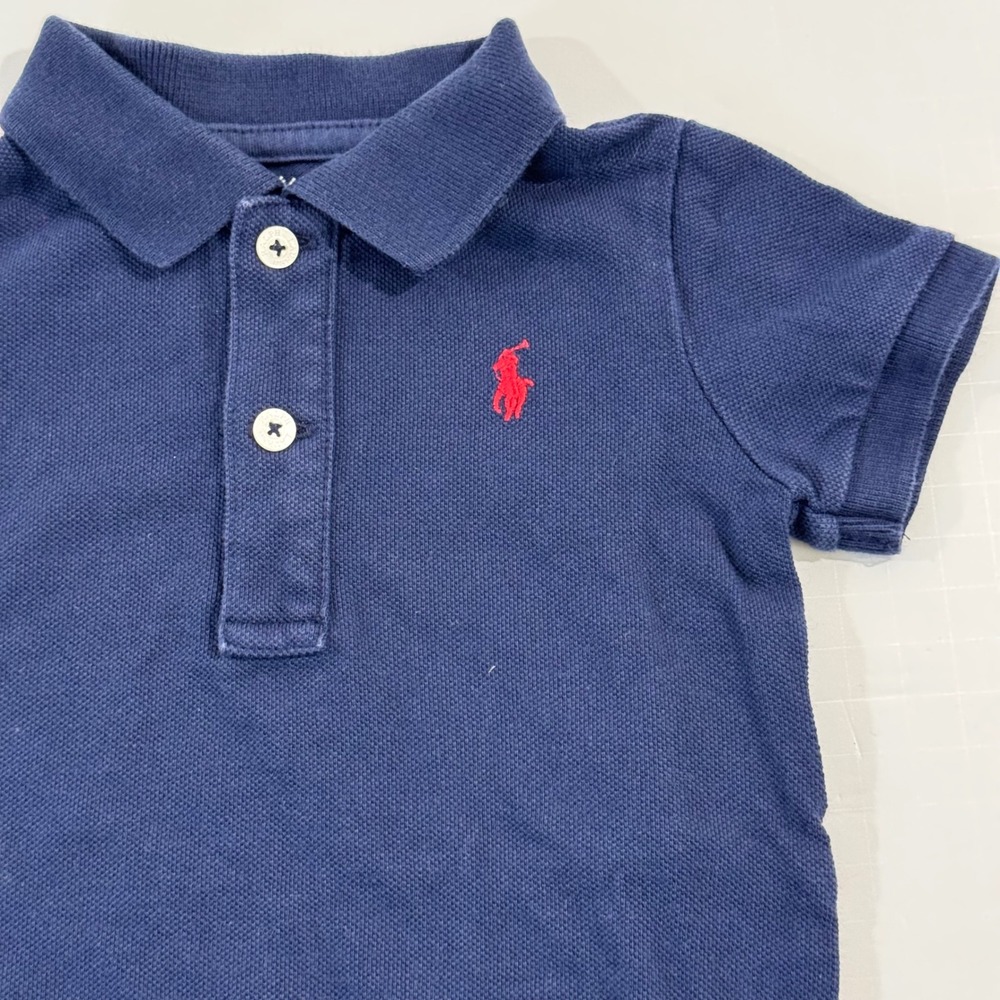 Ralph Lauren Polo Bodysuit Kids 9M Navy Blue Short Sleeve Cotton Pique Logo - Picture 3 of 6